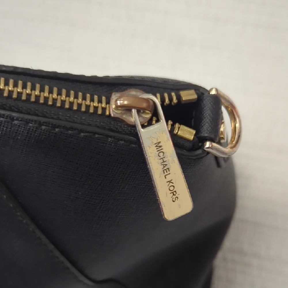 Michael Kors Black Leather Zip-Top Satchel with Gold Hardware - Picture 5 of 6